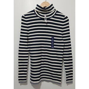 Gap womens large classic stripe turtleneck sweater blue white cotton nylon